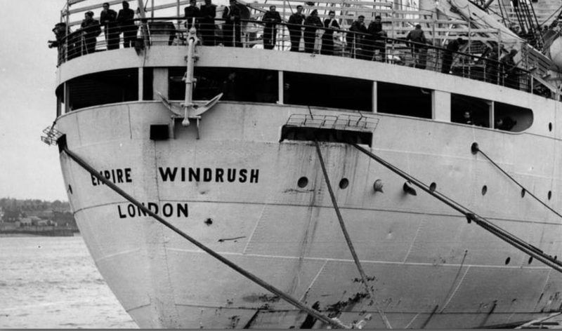 black and white photo of the Empire Windrush boat
